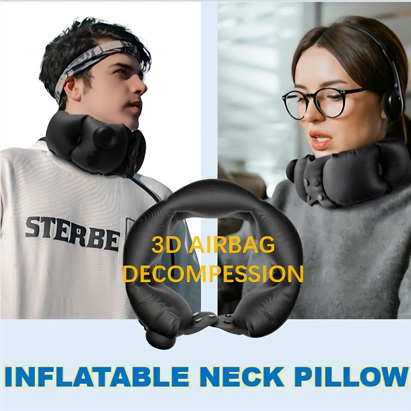 Inflatable Neck Pillow With Adjustable Firmness, Made Of Soft Skin-Friendly Material For Travel Comfort