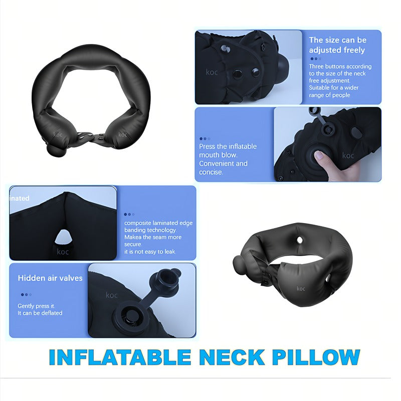 Inflatable Neck Pillow With Adjustable Firmness, Made Of Soft Skin-Friendly Material For Travel Comfort