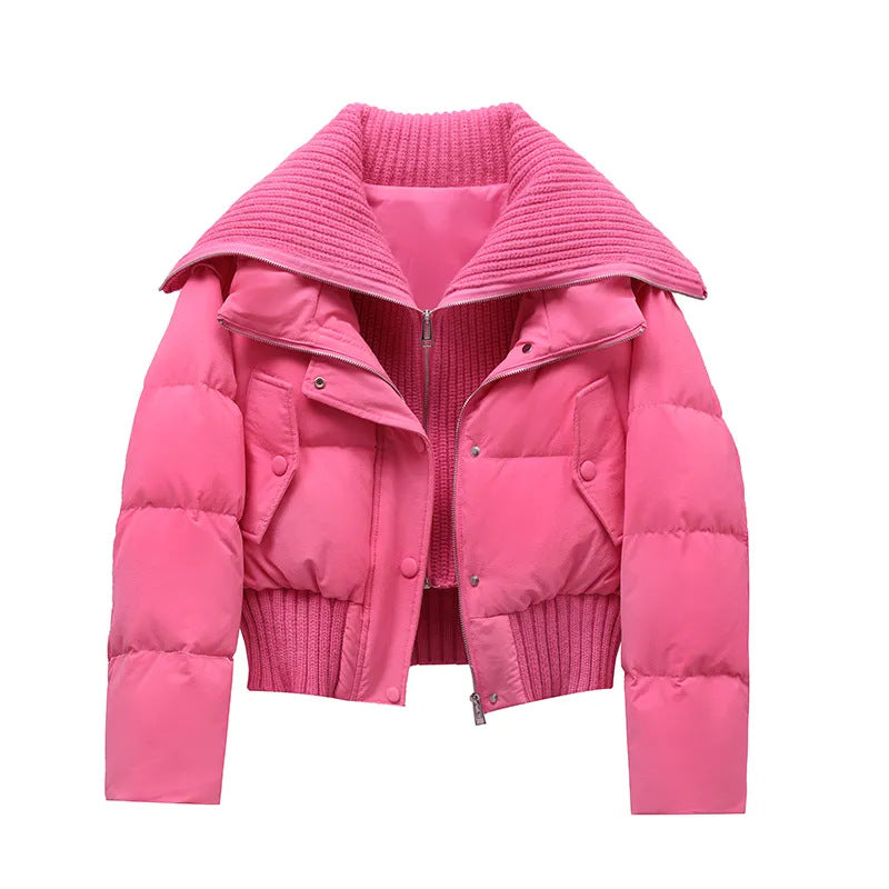 Designer Knit Patchwork Large Lapel Cotton Coat For Women