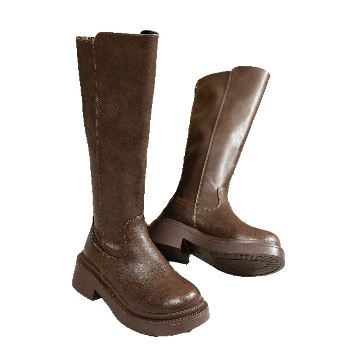 Autumn And Winter Europe And America Knee-high Thick-soled Round-toe High-top Women's Boots