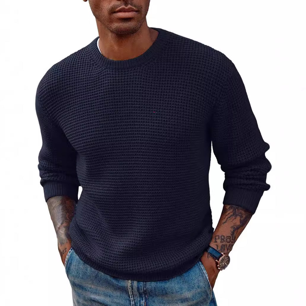 New Solid Color Round Neck Sweater Pullover Men's Clothing