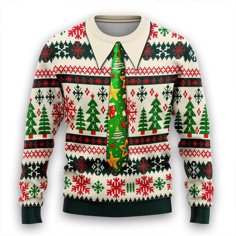 Men's Christmas 3D Print Round Neck Casual Sweater Coat