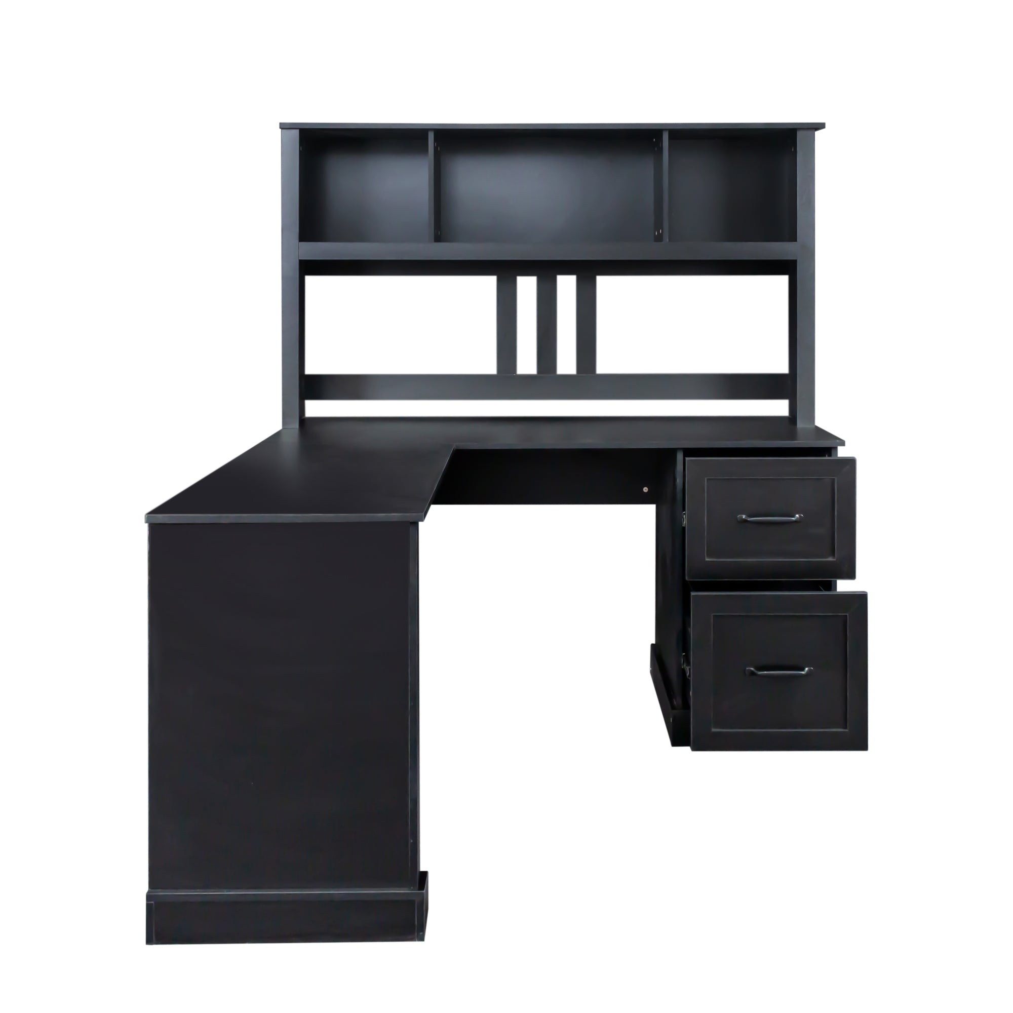 Home Office Computer Desk With Hutch, Antiqued Black Finish