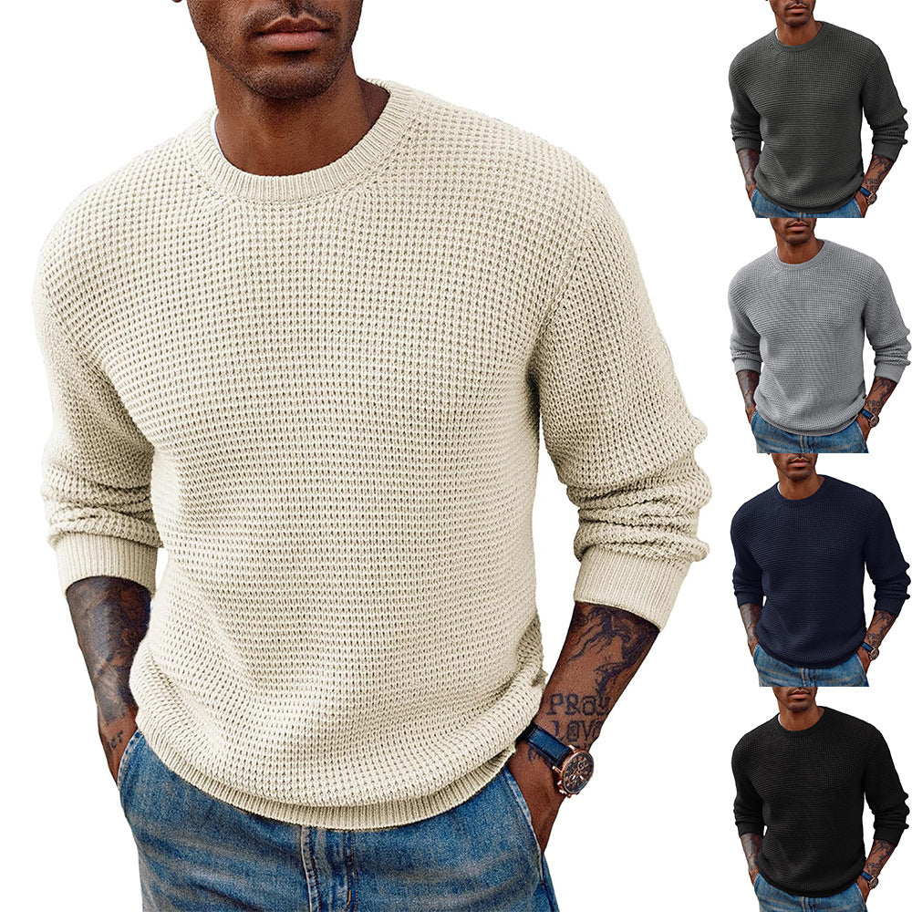 New Solid Color Round Neck Sweater Pullover Men's Clothing