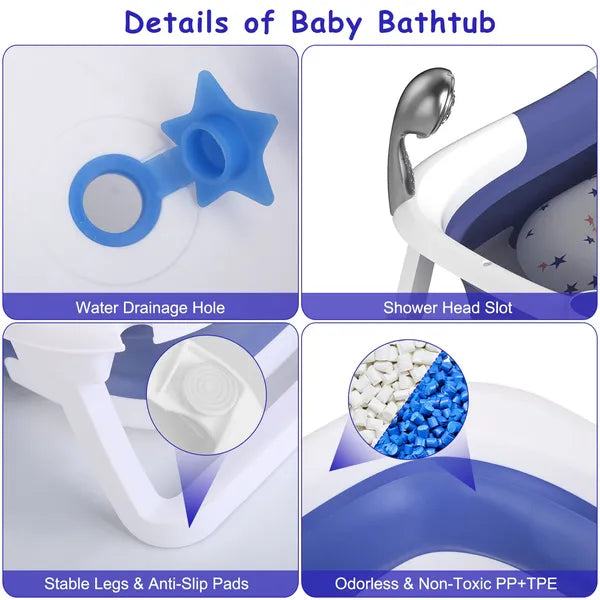 Baby Bath Tub With Thermometer Collapsible Travel-Friendly 0-24Months Baby Bathtub