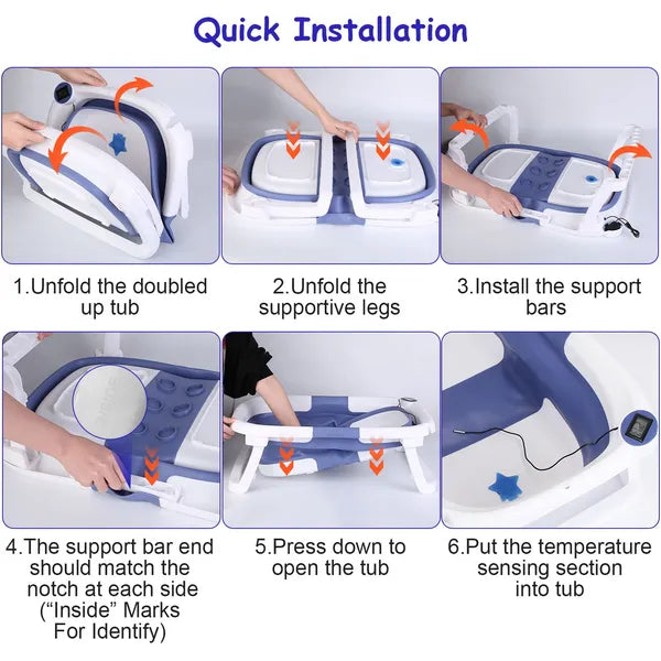 Baby Bath Tub With Thermometer Collapsible Travel-Friendly 0-24Months Baby Bathtub