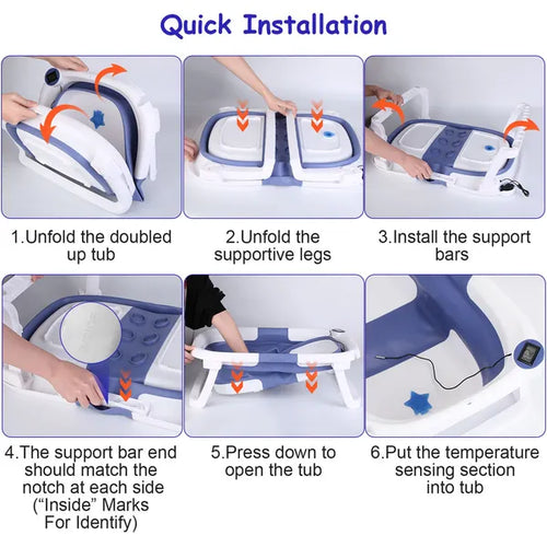 Baby Bath Tub With Thermometer Collapsible Travel-Friendly 0-24Months Baby Bathtub