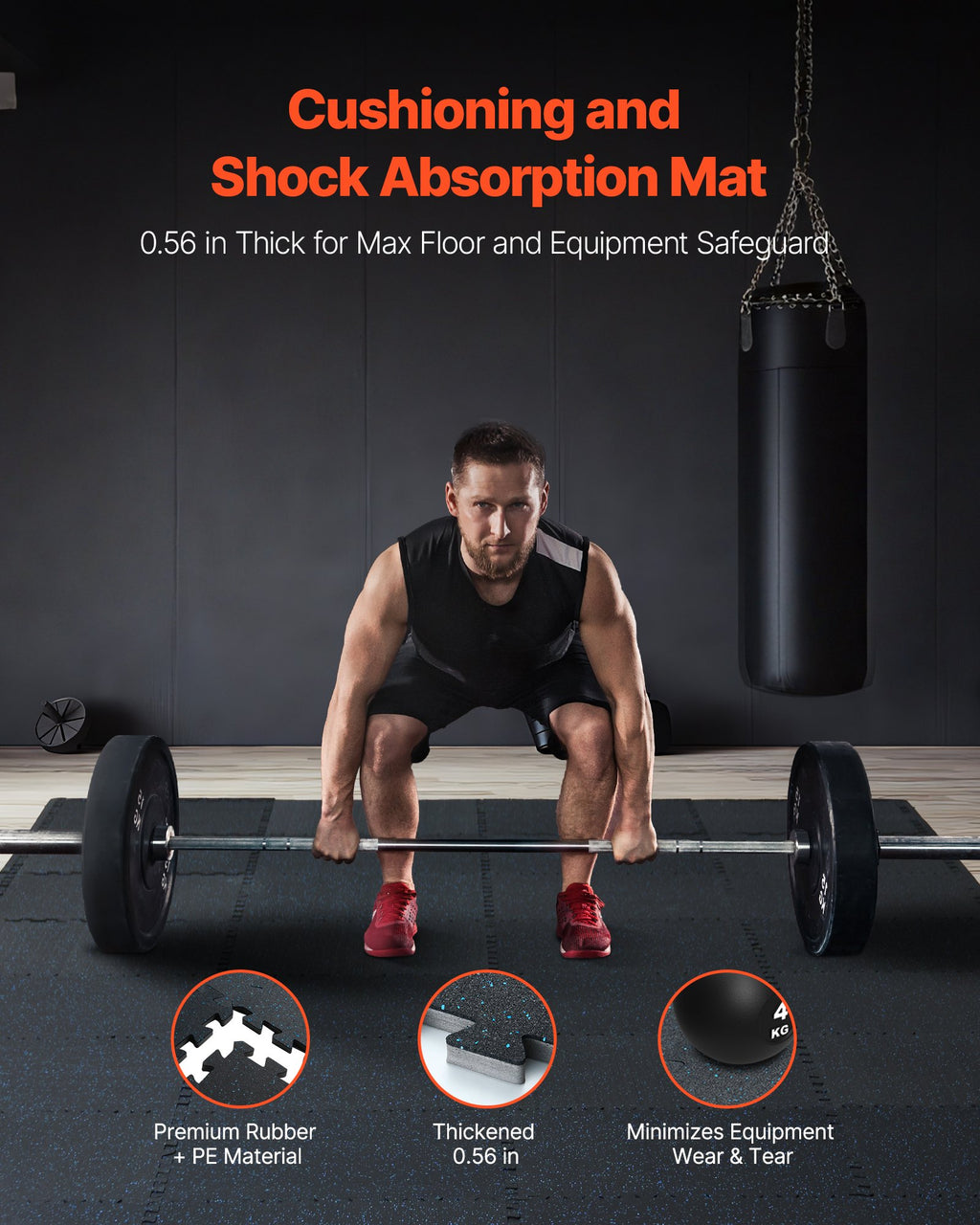 0.56 Inch Thick Gym Floor Mats, 25 Tiles Rubber Top With EVA Foam, 25" X 25" Gym Flooring Workout Mats With 100sq.ft Coverage, Interlocking Puzzle Gym Mats For Gym, Home, Garage, Black & Blue