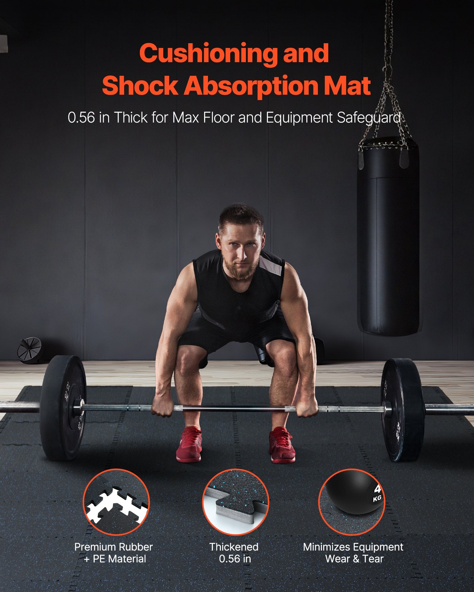 0.56 Inch Thick Gym Floor Mats, 25 Tiles Rubber Top With EVA Foam, 25" X 25" Gym Flooring Workout Mats With 100sq.ft Coverage, Interlocking Puzzle Gym Mats For Gym, Home, Garage, Black & Blue