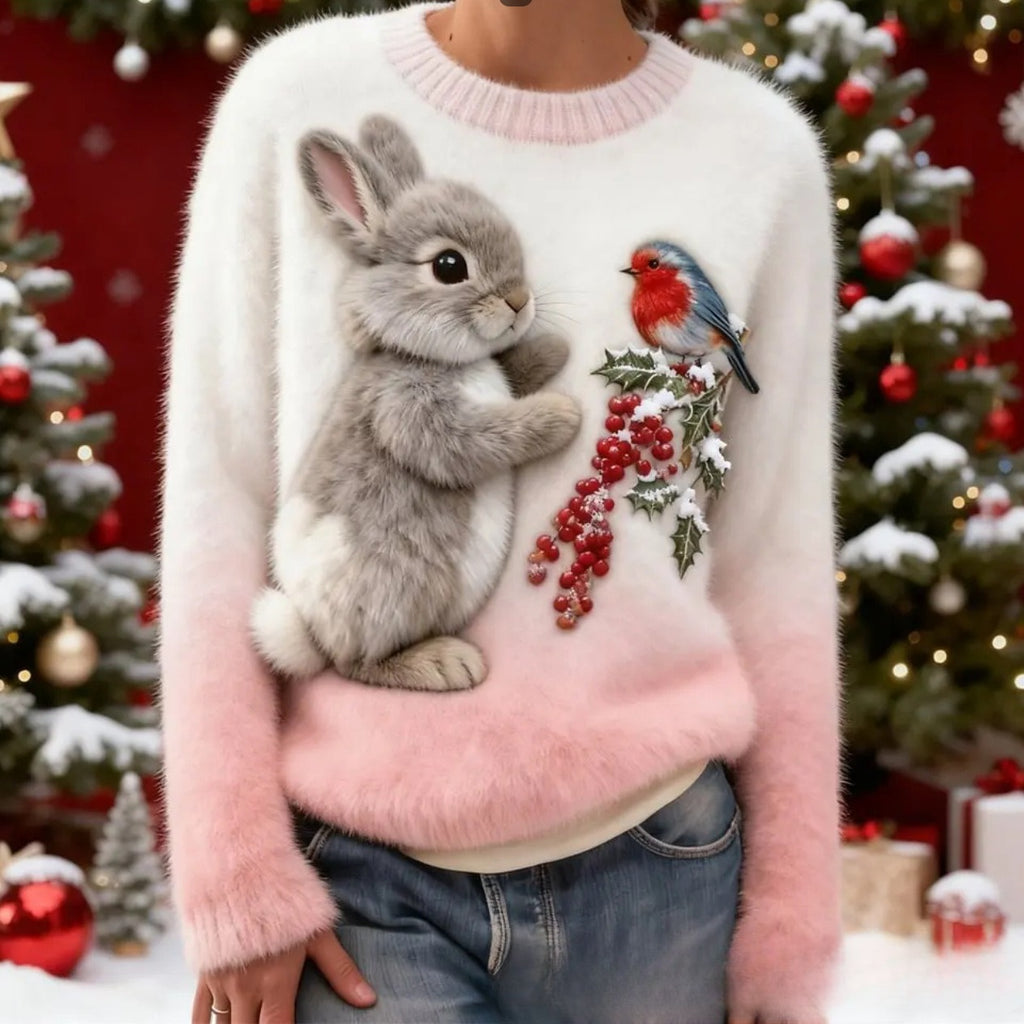 Digital-printed Christmas-patterned Women's Flannel Hoodie