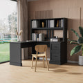 Home Office Computer Desk With Hutch, Antiqued Black Finish