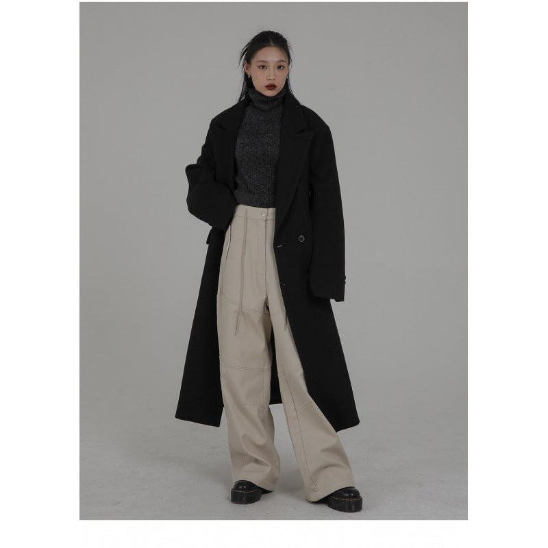Korean-style Hepburn-inspired Long Coat Relaxed-fit Suit-style Oversized Wool Coat Versatile And Easy To Style