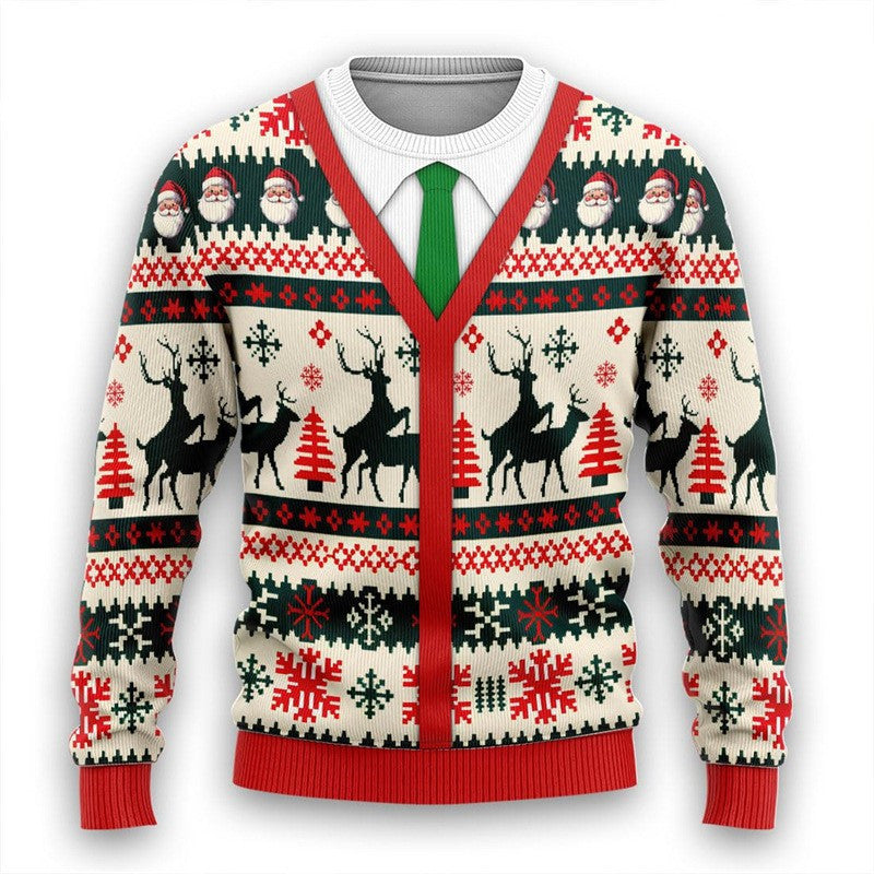 Men's Christmas 3D Print Round Neck Casual Sweater Coat