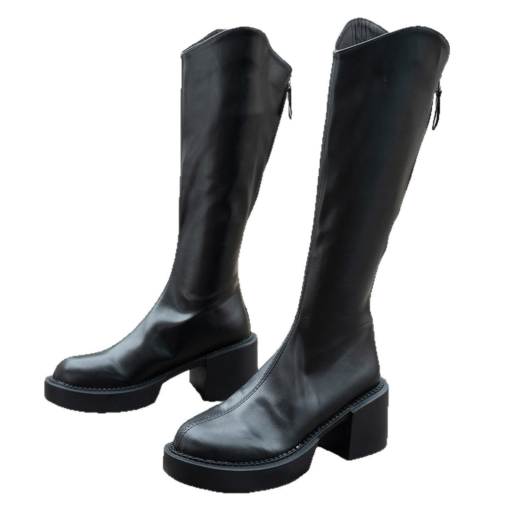 Chunky Heeled Figure Flattering European And American Style Knee High Boots