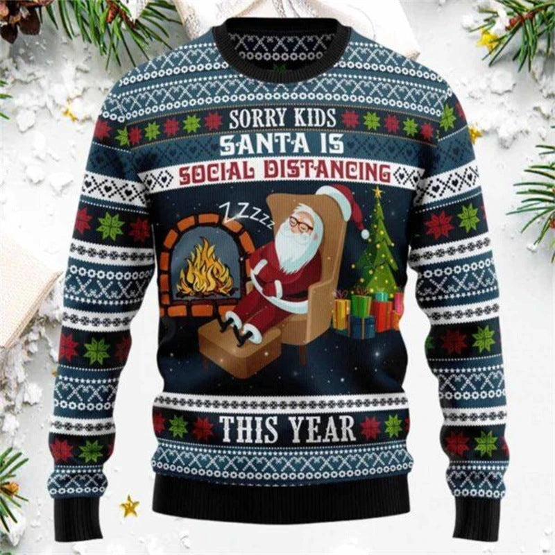 Ugly Christmas Sweater With Santa Graphic 3D Printed Hoodie Casual