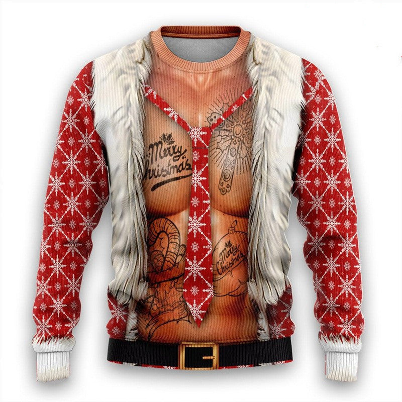 Men's Christmas 3D Print Round Neck Casual Sweater Coat