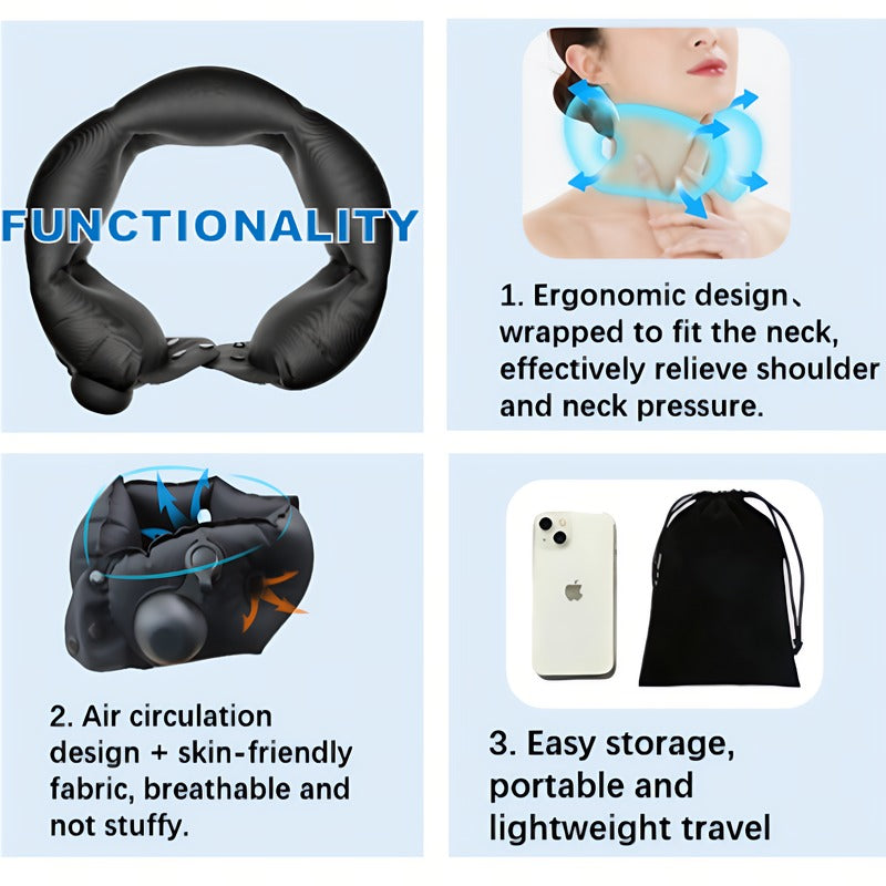 Inflatable Neck Pillow With Adjustable Firmness, Made Of Soft Skin-Friendly Material For Travel Comfort