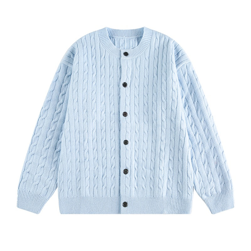 Twisted Solid Color Sweater Cardigan For Men And Women, American Style For Autumn And Winter