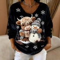 Fashionable Digital-Printed Christmas Women's V-Neck Sweater