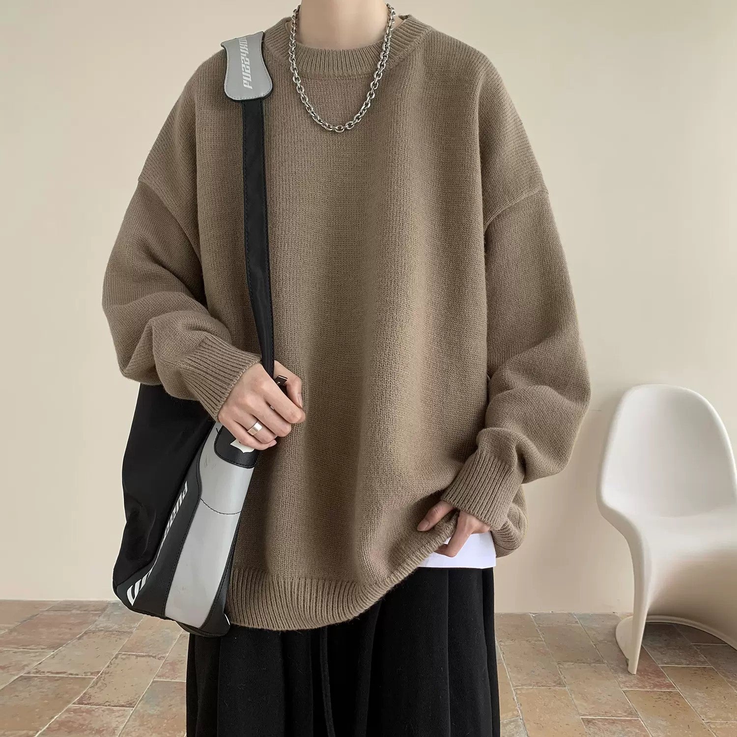 Korean Version New Round Neck Sweater Autumn Winter Men