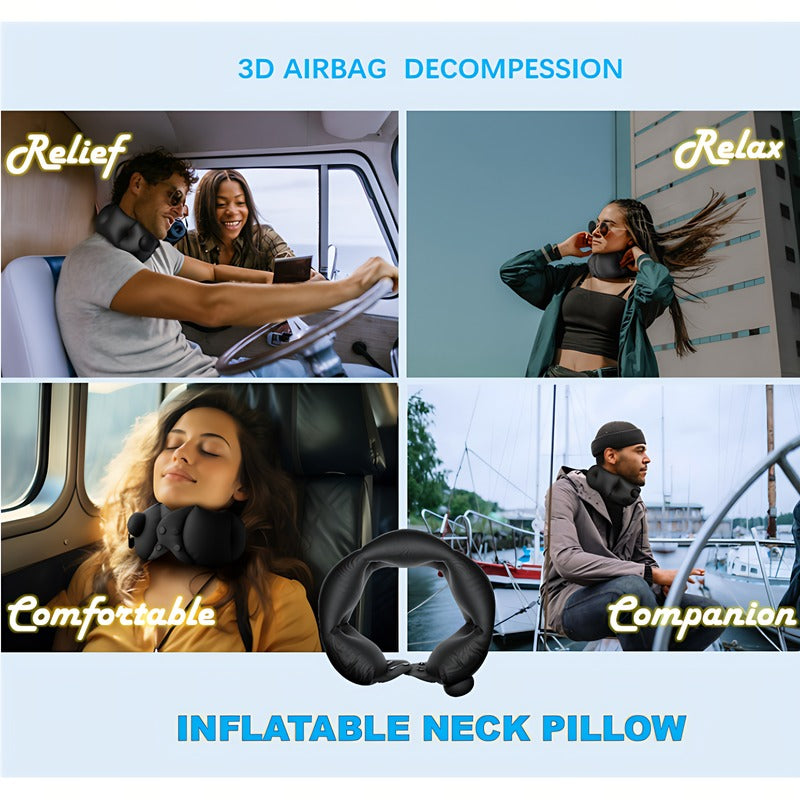 Inflatable Neck Pillow With Adjustable Firmness, Made Of Soft Skin-Friendly Material For Travel Comfort