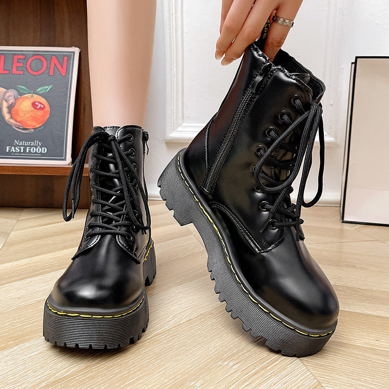 Versatile Lace-up Martin Boots With Thick Heels