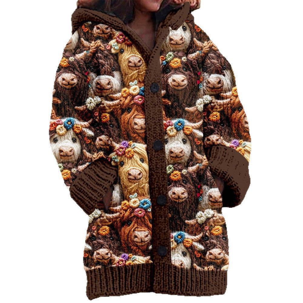 Women's Casual Printed Cardigan Loose Fitting Long Coat